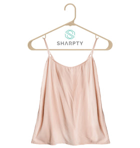 Sharpty beige slim-profile hanger saves space in compact closets.