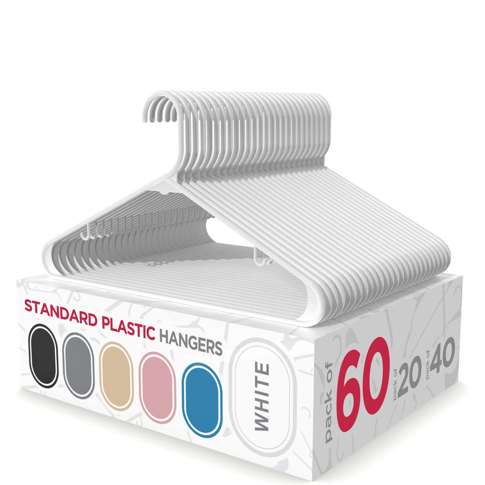 Sharpty plastic hangers 60-pack white in a tidy closet for organized storage