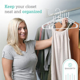Adult-size 16x10 inch Sharpty hanger supporting shirts and blouses