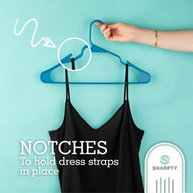 Durable Sharpty hangers with smooth surface prevent creases on coats and shirts.