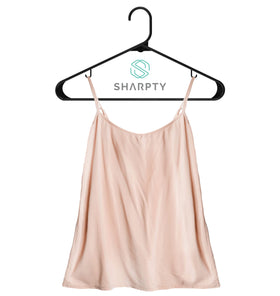 Sharpty smooth surface hanger in black prevents fabric snagging