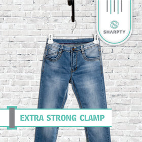 Sharpty space saving hangers hold jeans and coats without warping.