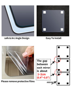 SHATTER MIRROS curved-corner design adds safety for kids and pets.