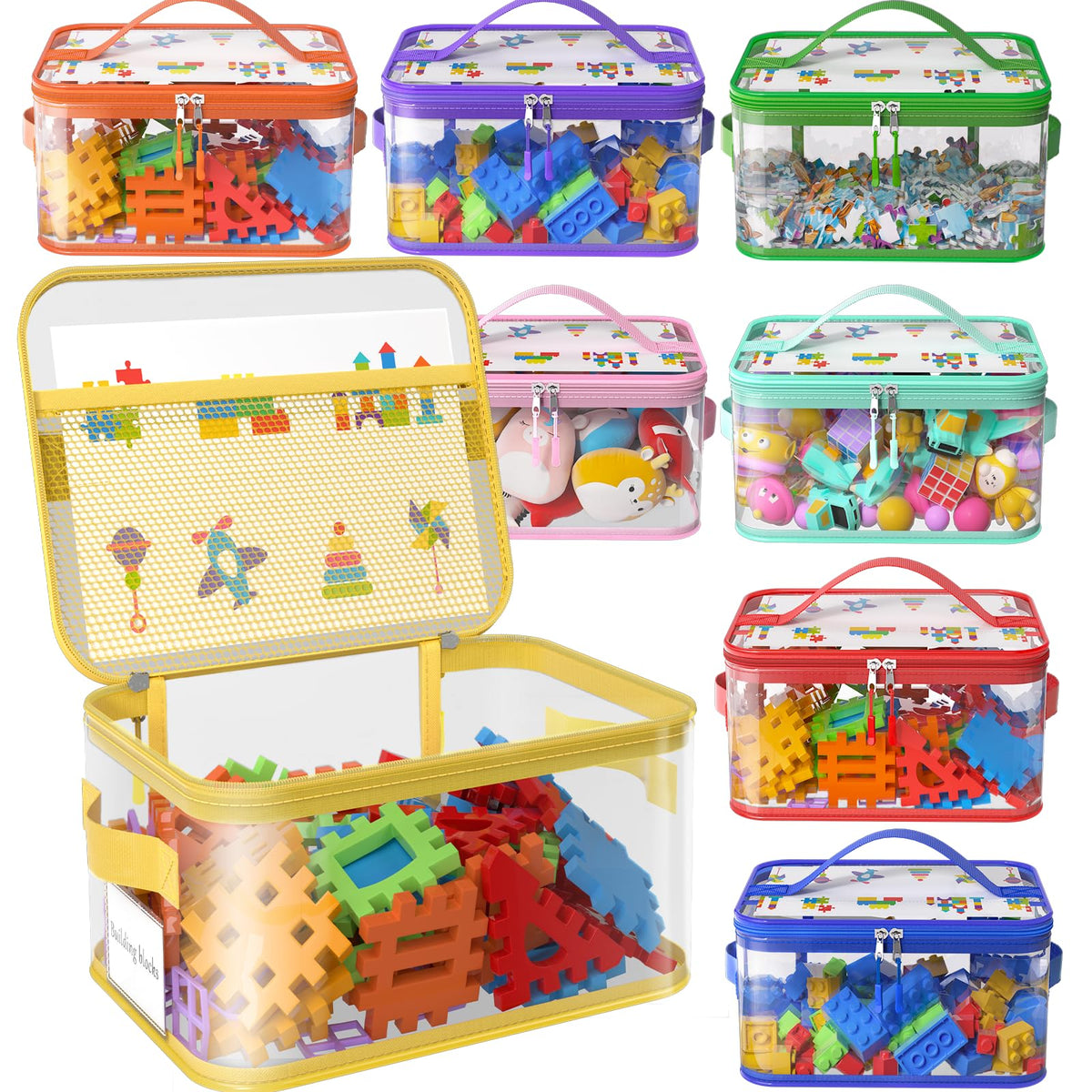Shcsdr 8-pack extra-large clear toy storage bags with zippered labels keep toys neatly organized.