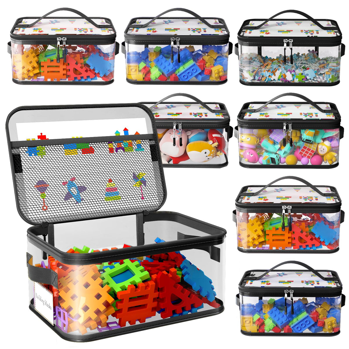 Shcsdr 8 pack toy storage bags with labels for organized playroom storage