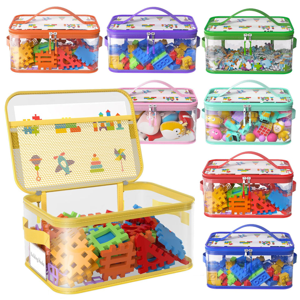 Shcsdr 8-pack toy storage bags with labels keep blocks neatly organized.