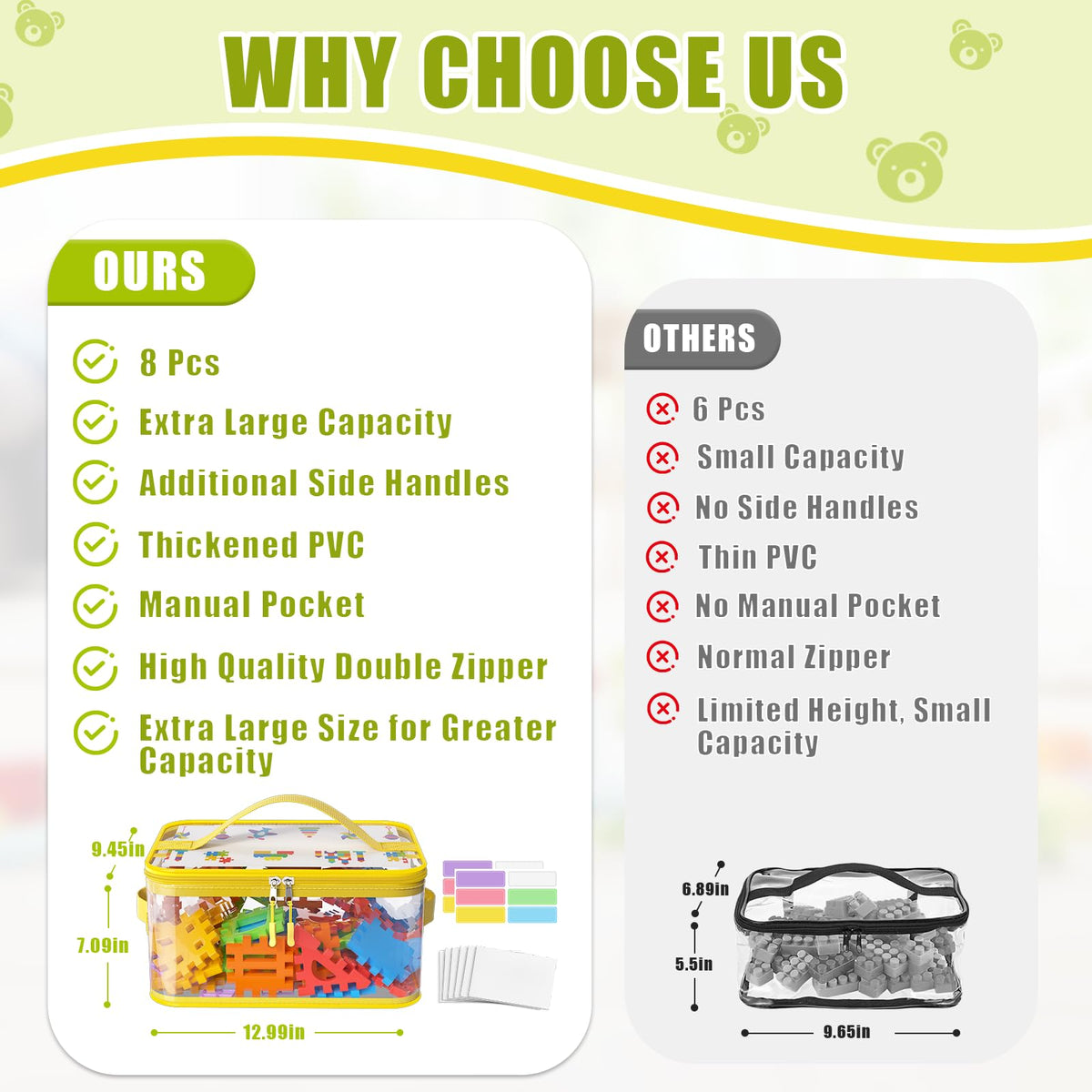 Shcsdr clear toy bags with waterproof PVC material protect toys from dust and moisture.