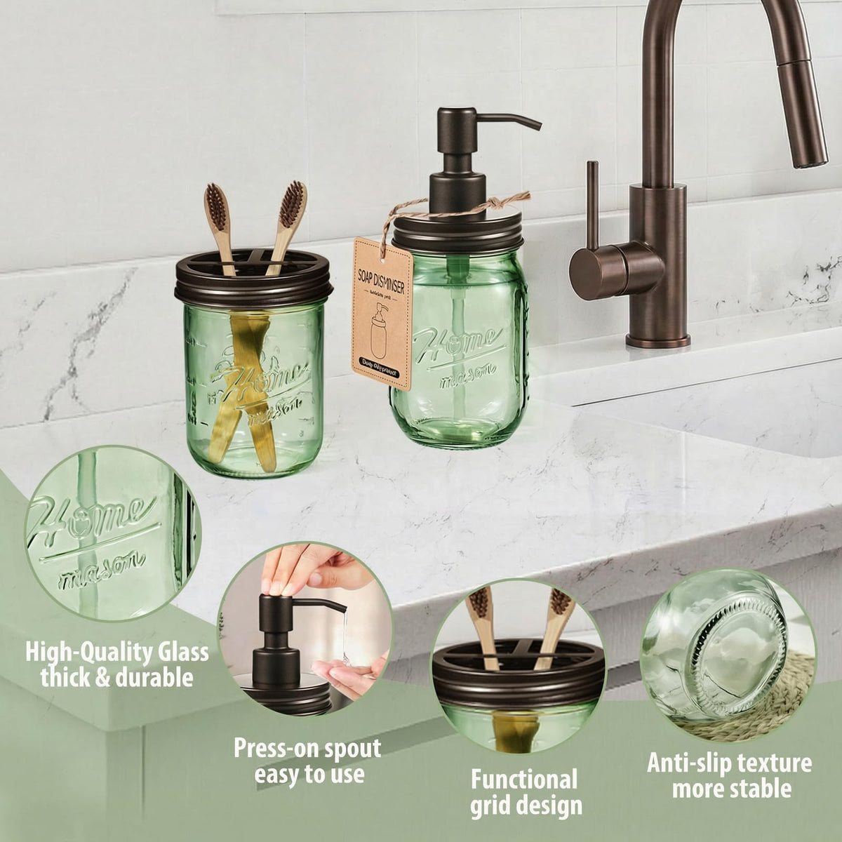 SheeChung green mason jar qtip holder two units offer flexible storage