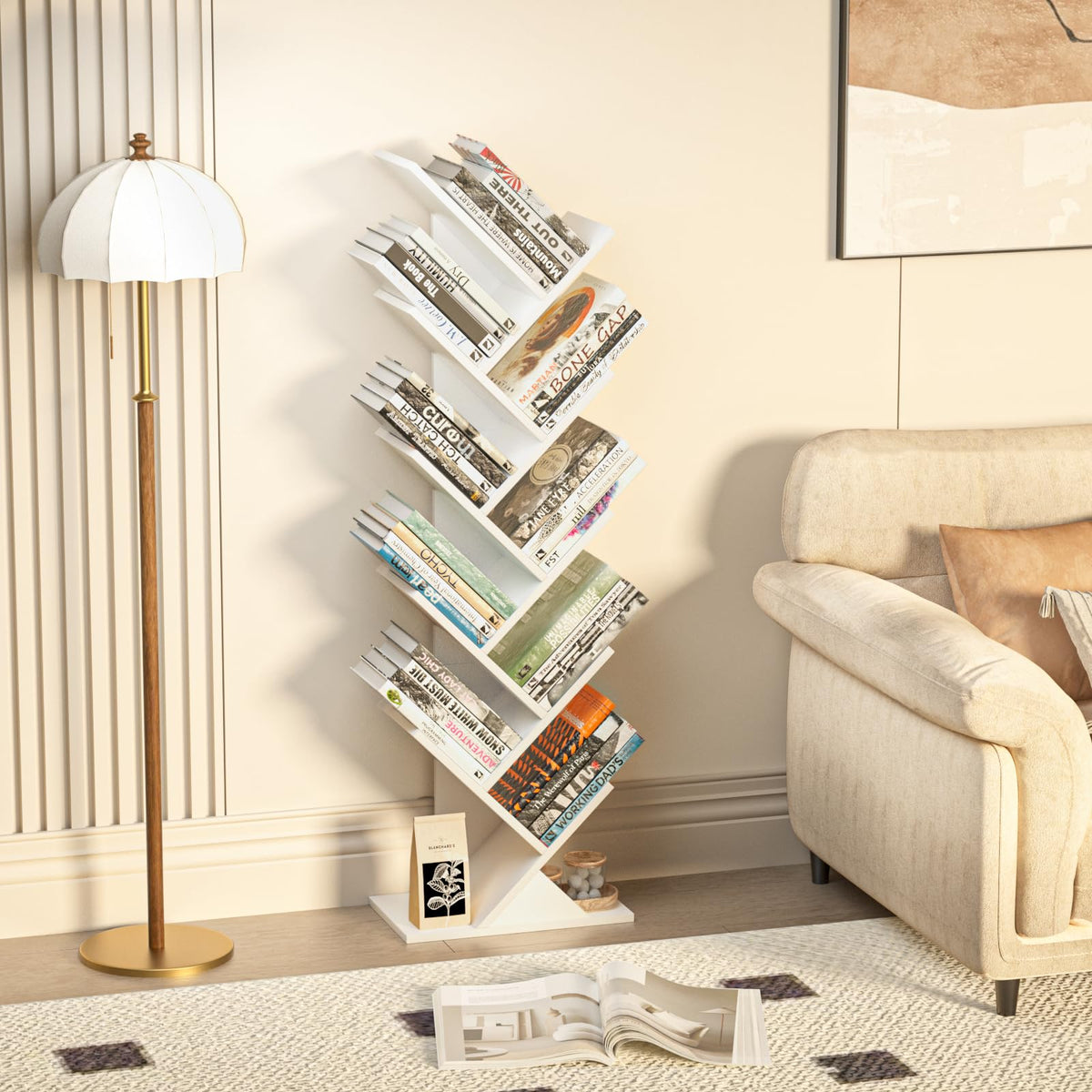 SHEEPAM anti-tip design keeps the tall bookcase stable around kids.