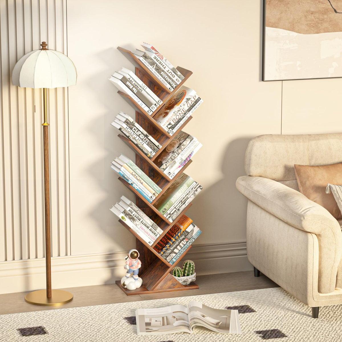 SHEEPAM narrow-space floor shelf shown in a room corner