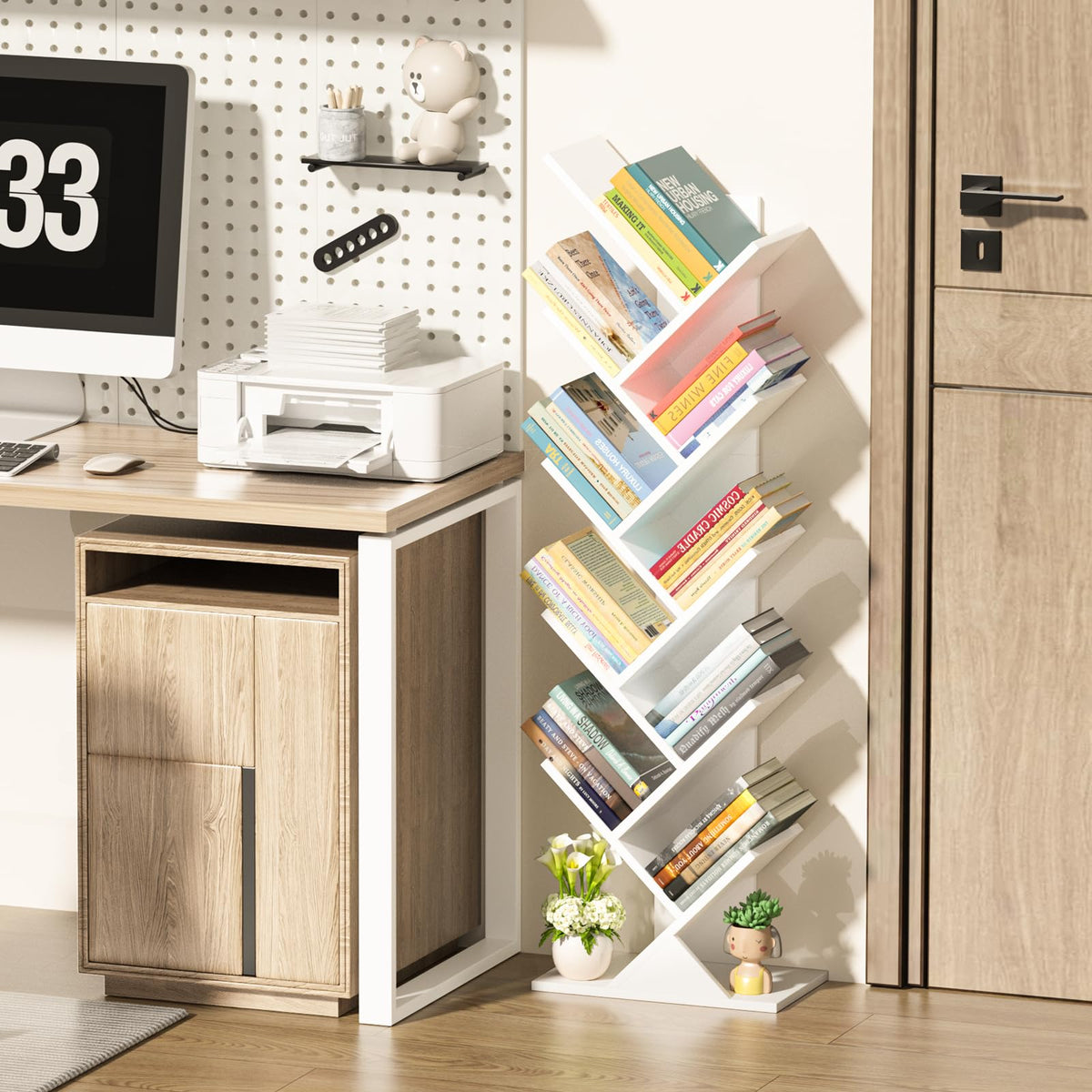SHEEPAM 10-tier tree adds storage for books, CDs, and magazines.