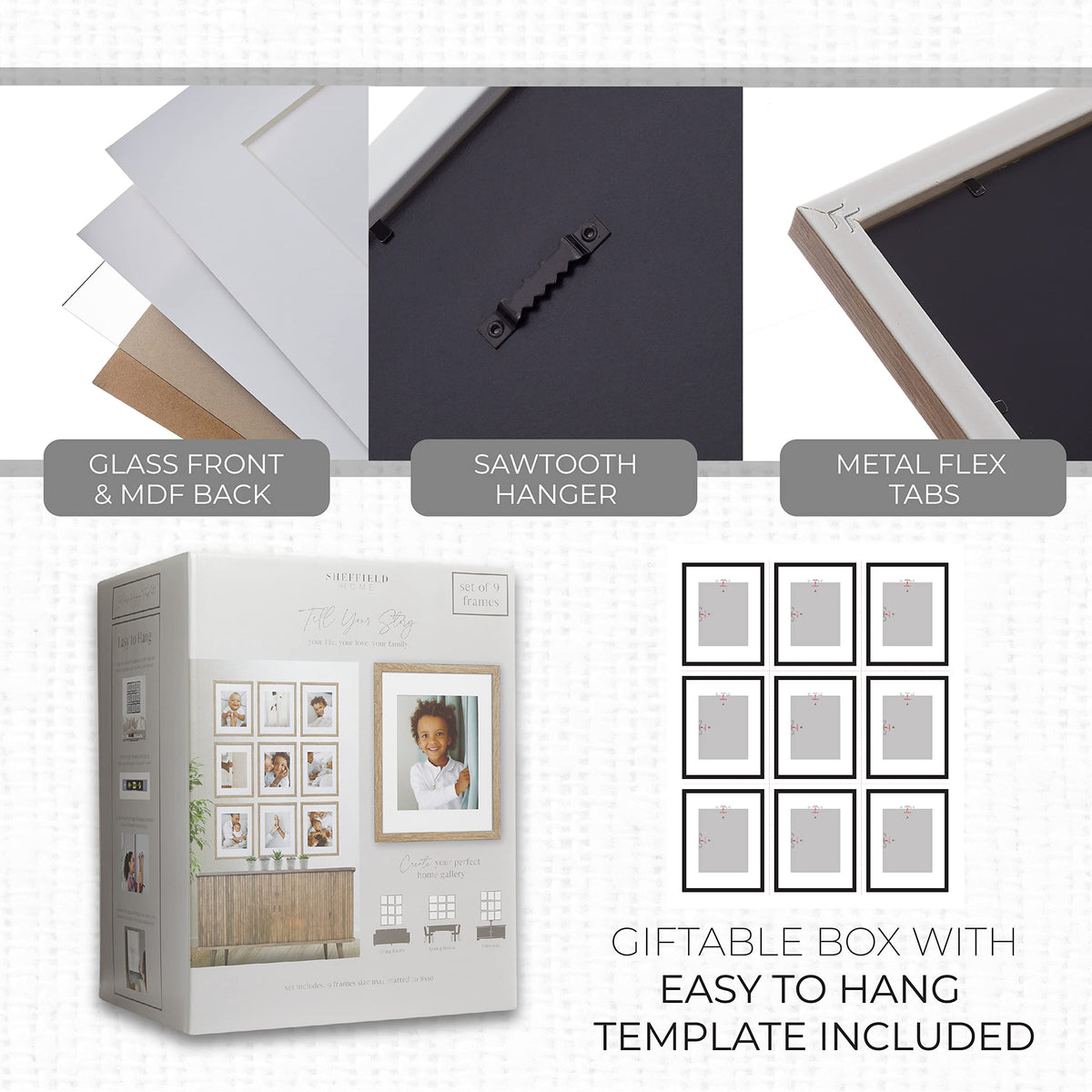 Sheffield Home versatile display options for a cohesive gallery wall.