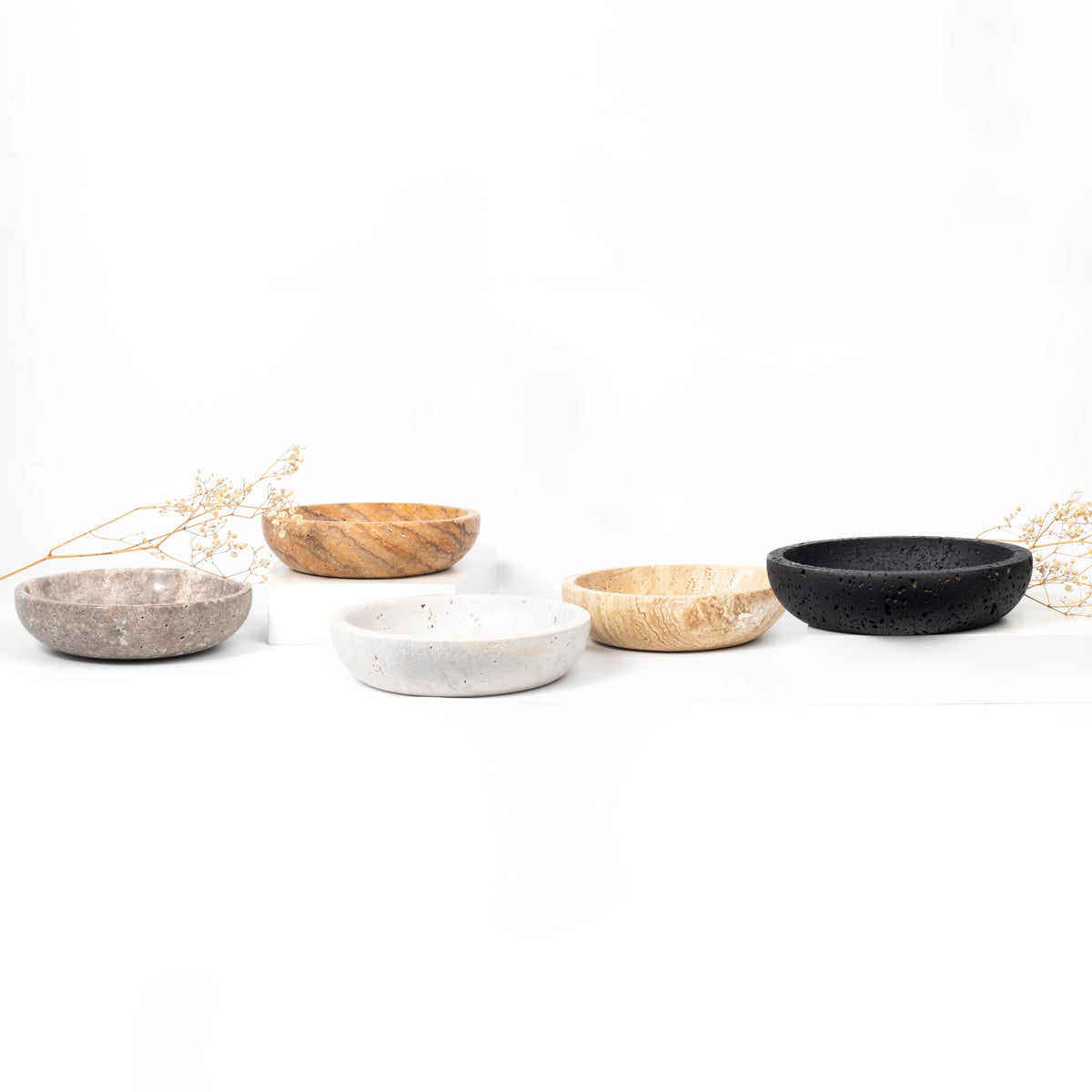 Shelf & Nook travertine bowl in black adds contrast on kitchen counter