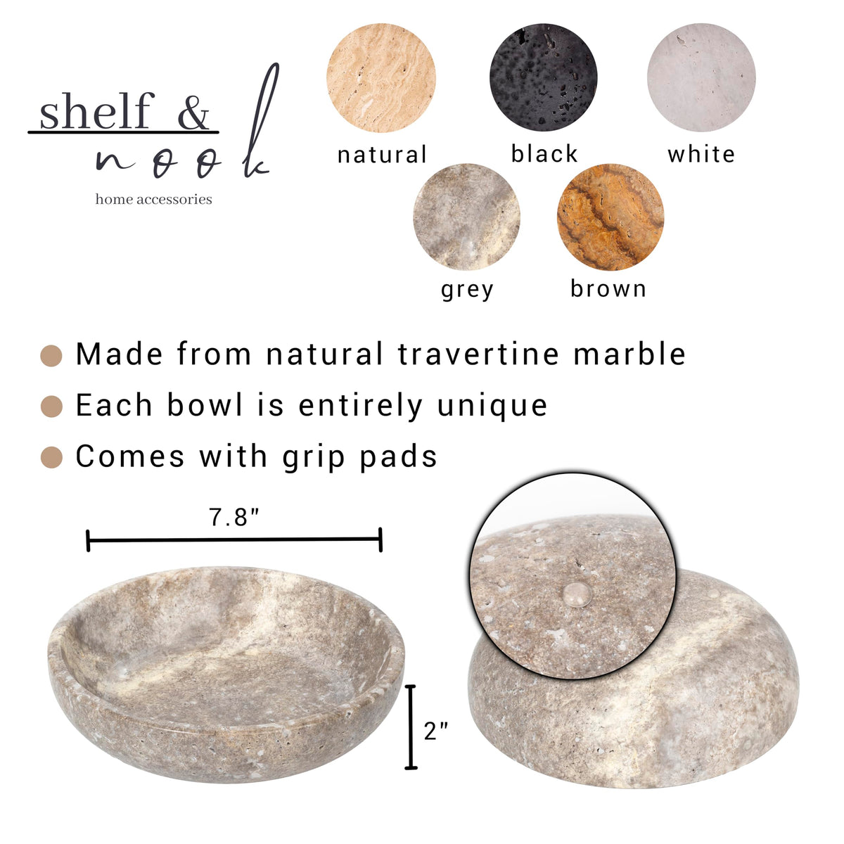 Shelf & Nook travertine bowl used for jewelry and small accessories