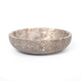 Shelf & Nook travertine bowl in white as an entryway tray for keys
