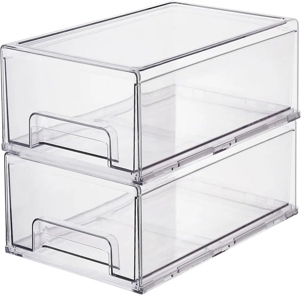 ShelfShaper clear drawer bin for pantry organization and easy item visibility.