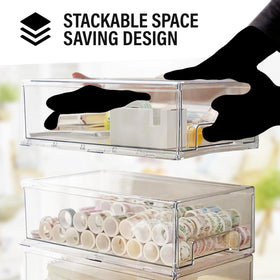 ShelfShaper clear makeup bin for cosmetics storage and quick access.
