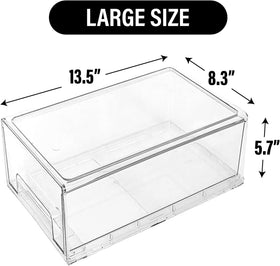 ShelfShaper stackable storage bin maximizes cabinet space while keeping contents accessible.