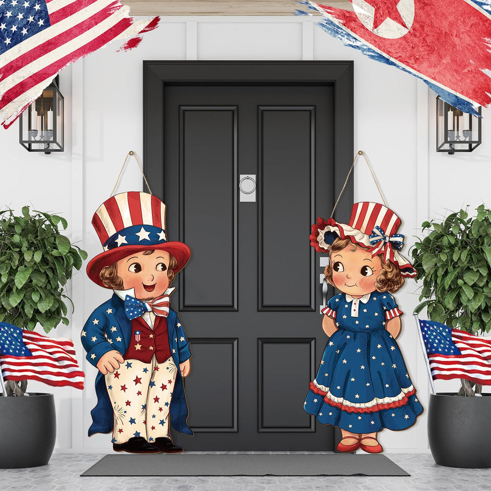 Shellwei independence day wood sign 2pc for indoor or outdoor patriotic display.