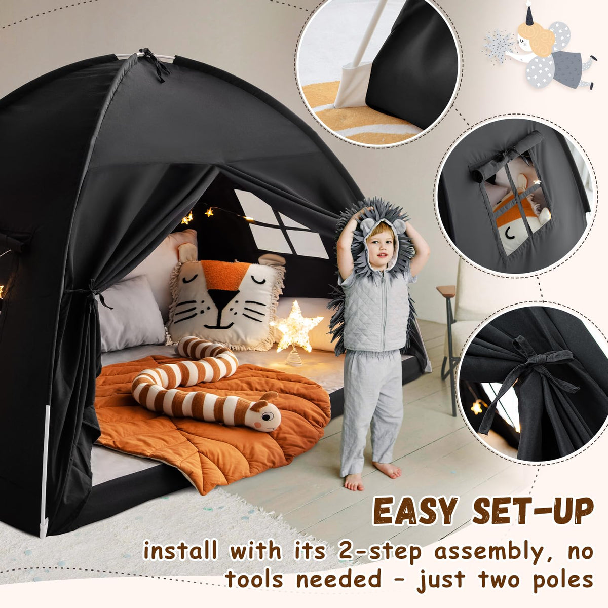Sherilyn bed canopy provides privacy and light control in shared rooms.