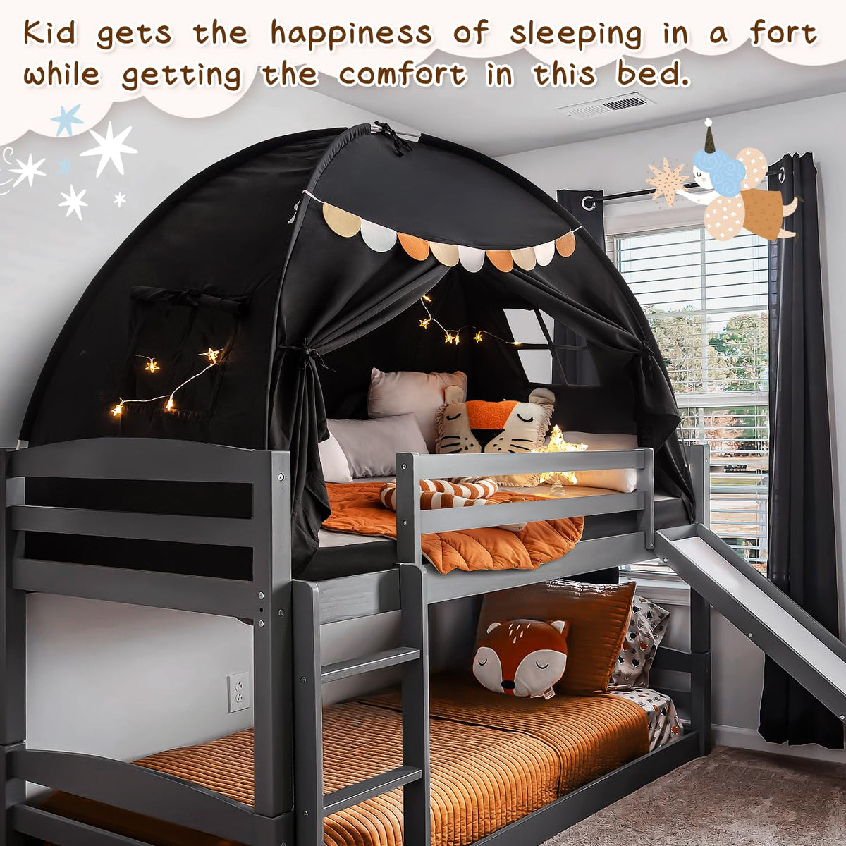 Sherilyn bed tent on the floor offers a versatile play space.
