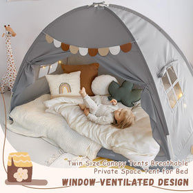 Sherilyn Bed Tent pennant banners decorate a playful room for birthdays or playtime