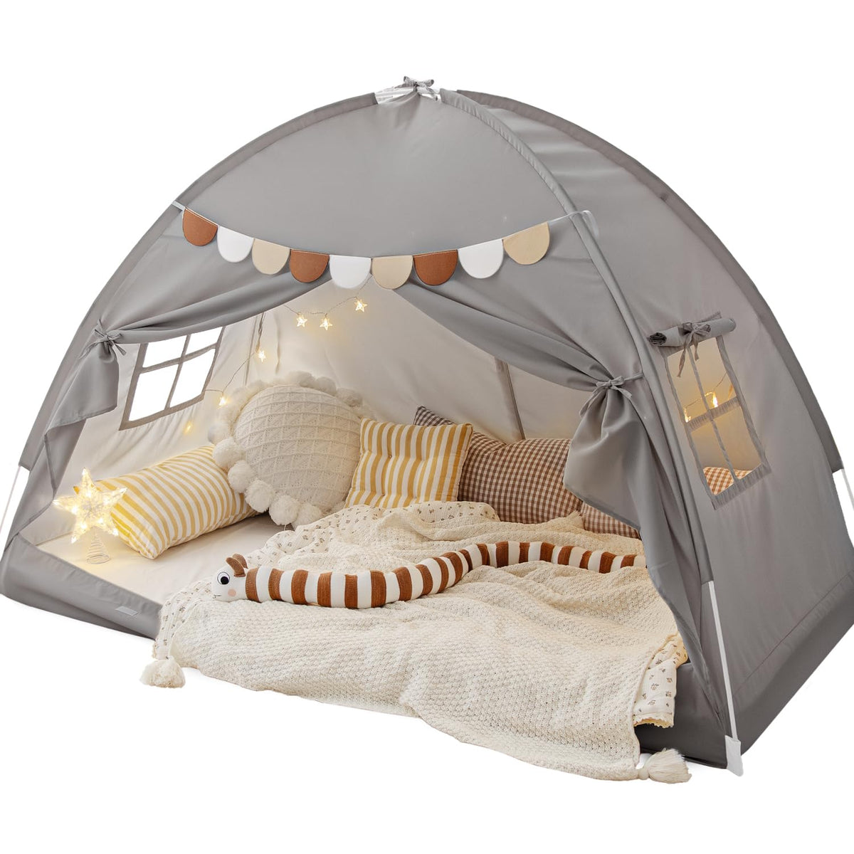 Sherilyn Bed Tent on twin bed shows easy assembly for a cozy sleep setup