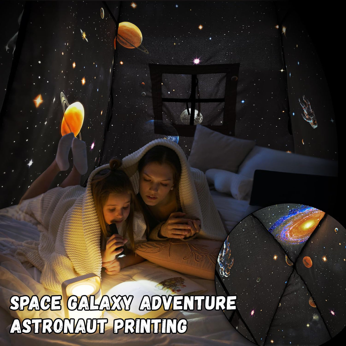 Sherilyn Galaxy Tent fabric is machine washable for easy care.