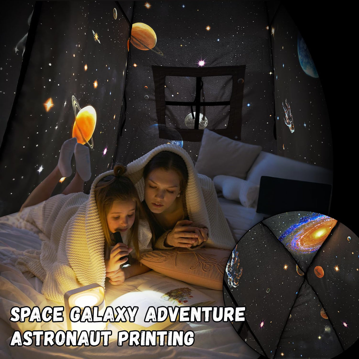 Polyester cotton fabric of the Galaxy Tent offers a soft, kid-friendly feel.