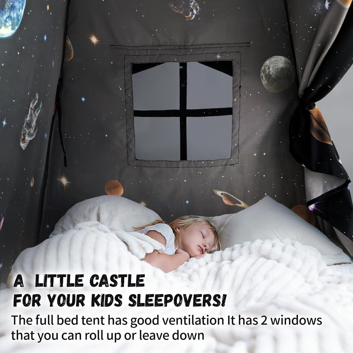 Sherilyn Galaxy Tent includes convenient storage pockets for toys.