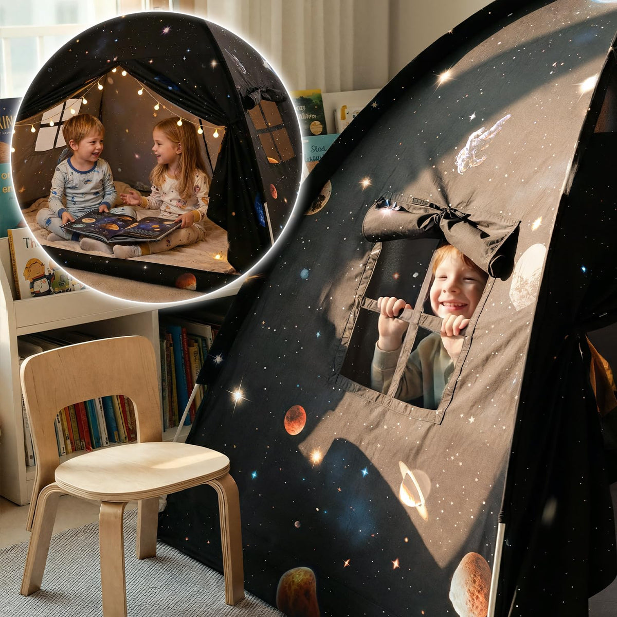 Sherilyn Galaxy Tent with two windows promotes breathable comfort at night.