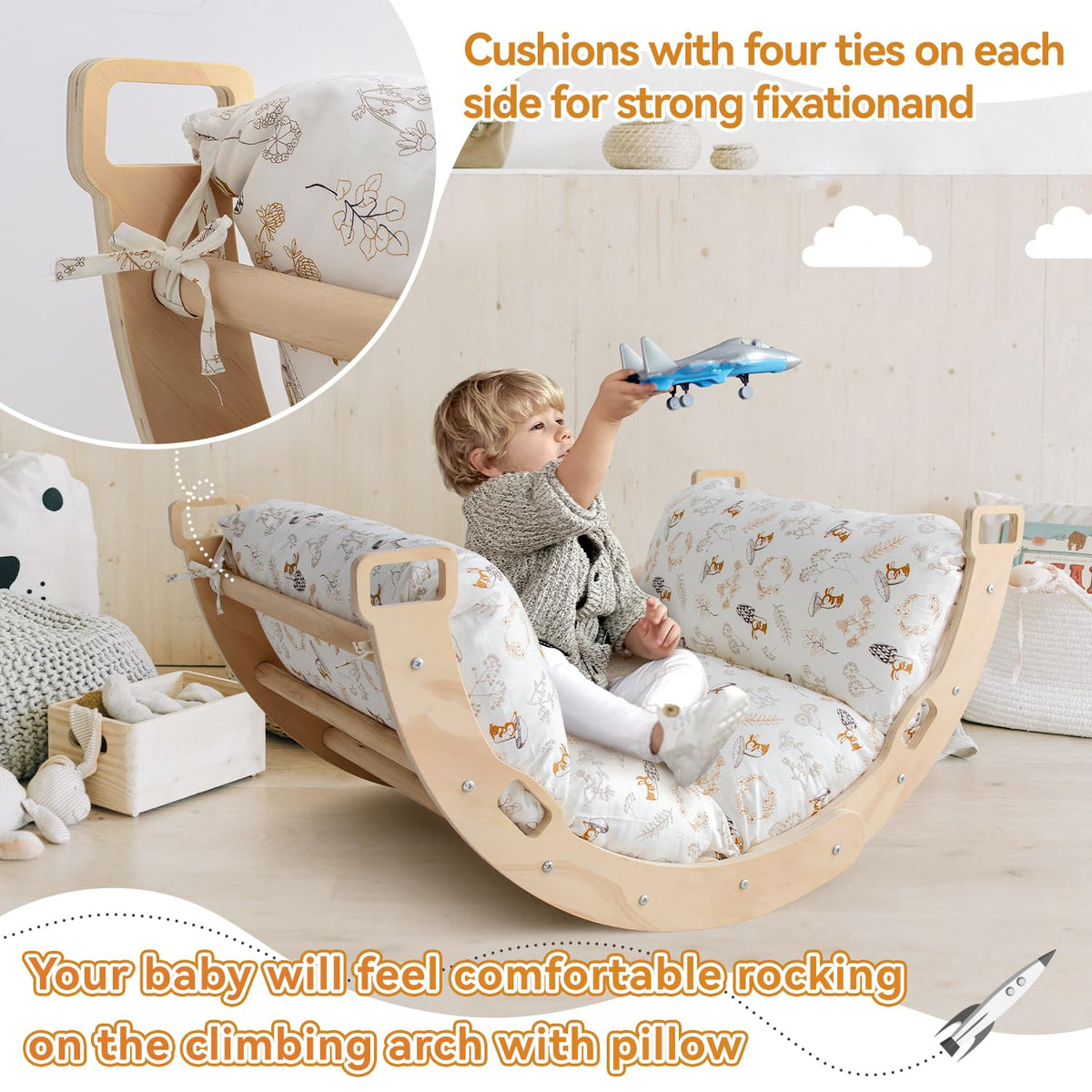 Sherilyn Montessori rocker pillow provides comfy seating during imaginative play