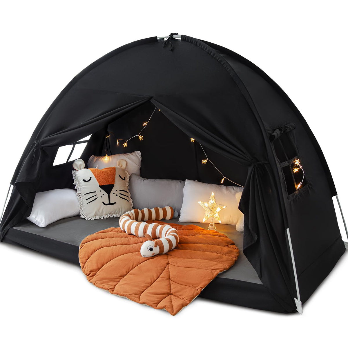 Sherilyn twin bed canopy on bunk bed creates a private, cozy sleep nook.