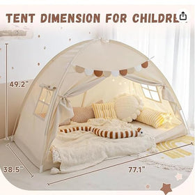 Sherilyn pennant banners on canopy tent add playful flair.