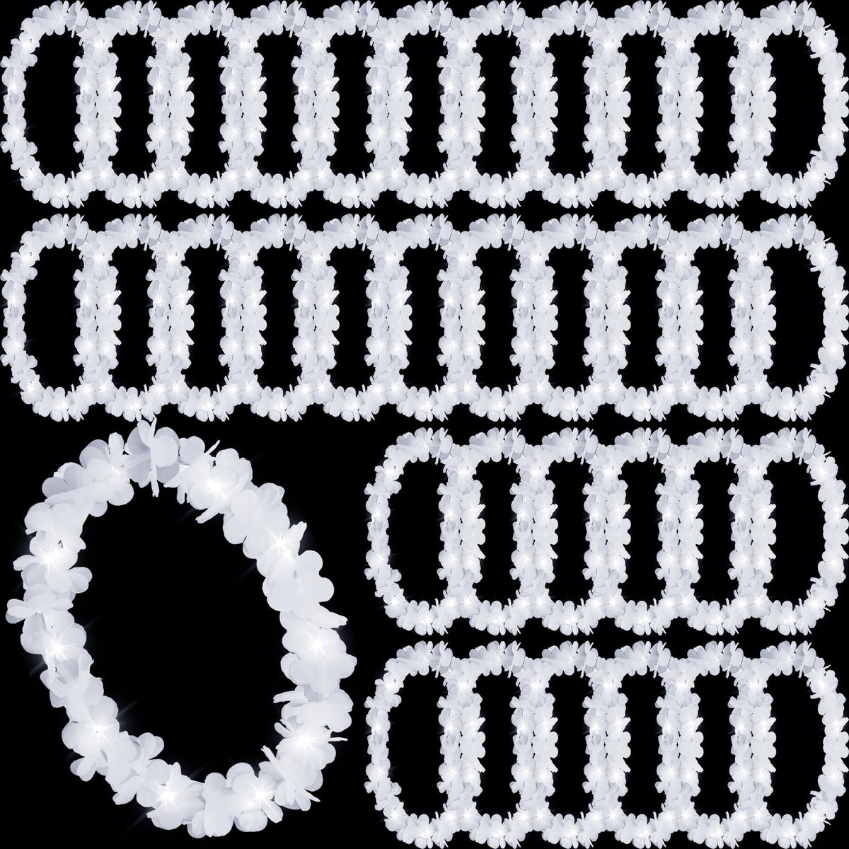 Sherr LED Hawaiian leis white pack glows for outdoor parties