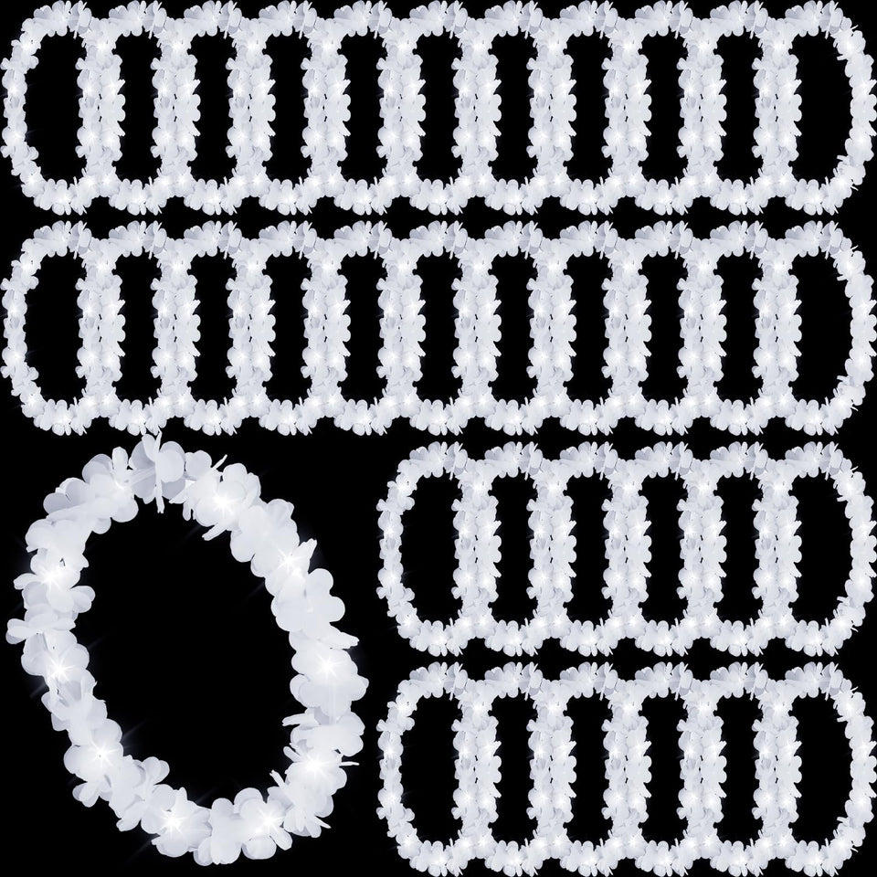 Sherr LED Hawaiian leis white pack glows for outdoor parties
