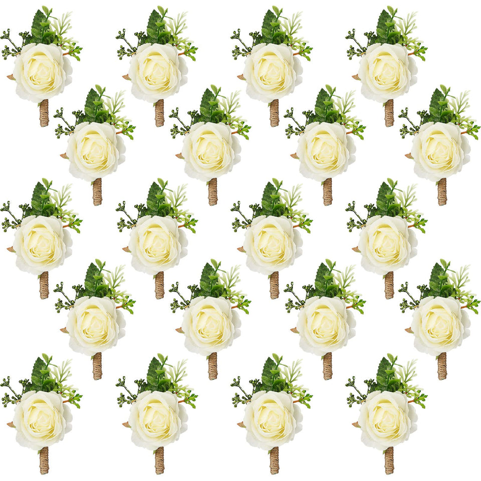 Sherr rose boutonniere, 12-pcs white, ideal for coordinated wedding attire