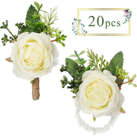 Sherr white boutonniere with rose for coordinated groom look