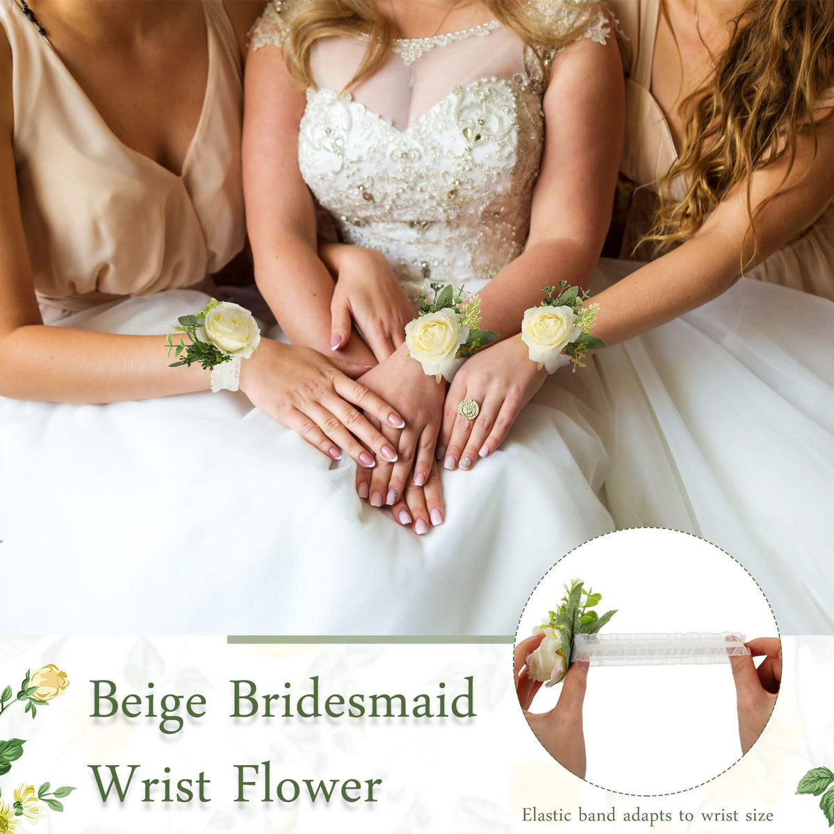 Sherr white corsage worn on wrist for timeless elegance