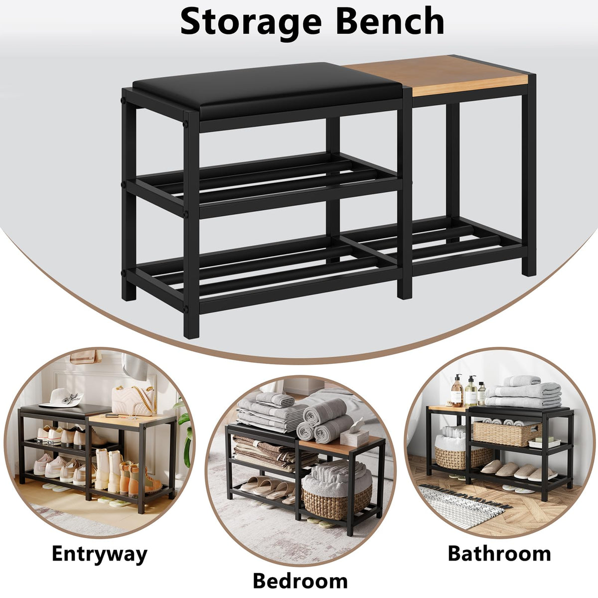 SHGJYANDF shoe bench 3-tier storage keeps shoes organized