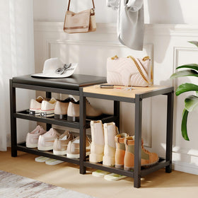 SHGJYANDF shoe bench front view showing sturdy frame and plush seating