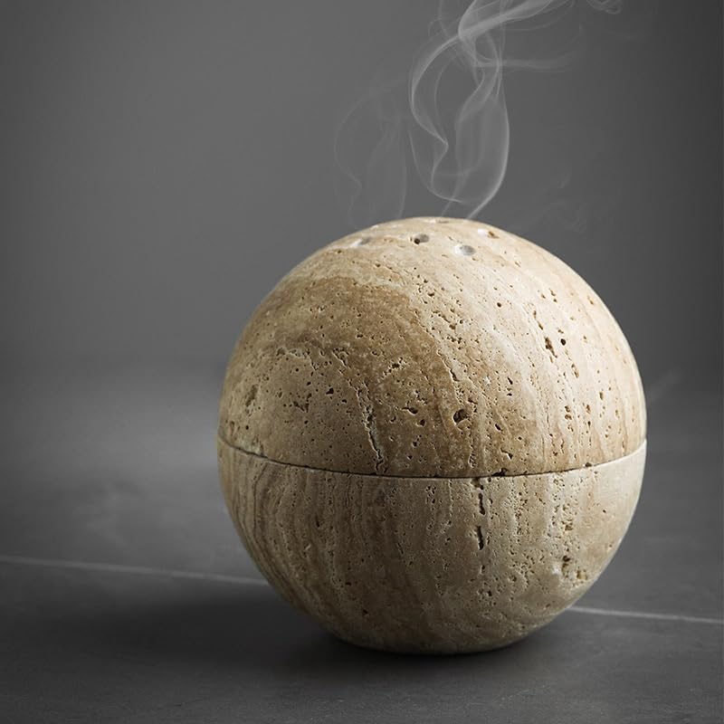 SHICANGSHIYE travertine round burner, natural finish, ideal for serene spaces.