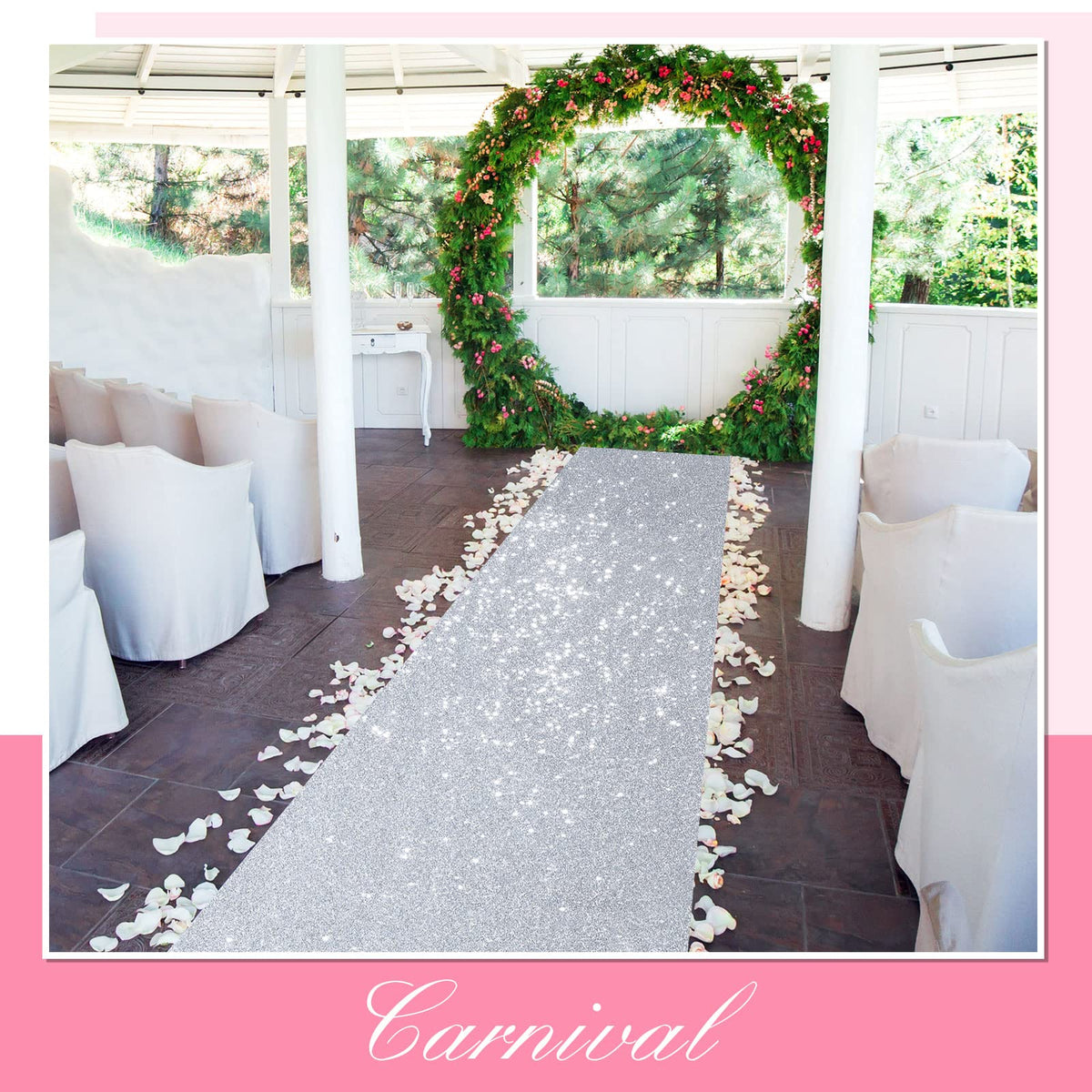Shihanee Sequin Aisle Runner close-up shows sparkle under sunlight for photos