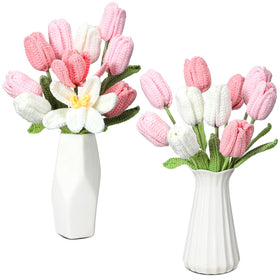 Shihanee tulip crochet flowers 10-piece pack ready for long-lasting table centerpieces.