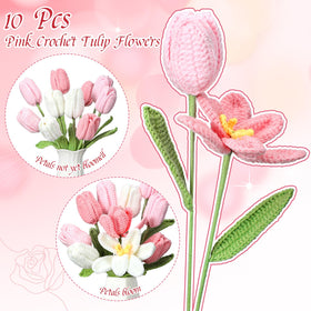 Shihanee pink tulip crochet flower close-up with soft yarn texture for vibrant color.