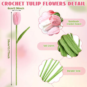 Shihanee tulip crochet flowers used as a table centerpiece to brighten spaces.
