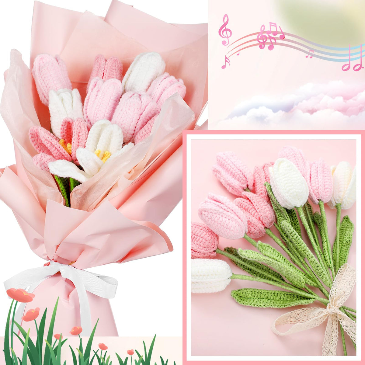 Shihanee knitted tulips make a thoughtful gift for Mother's Day and other occasions.