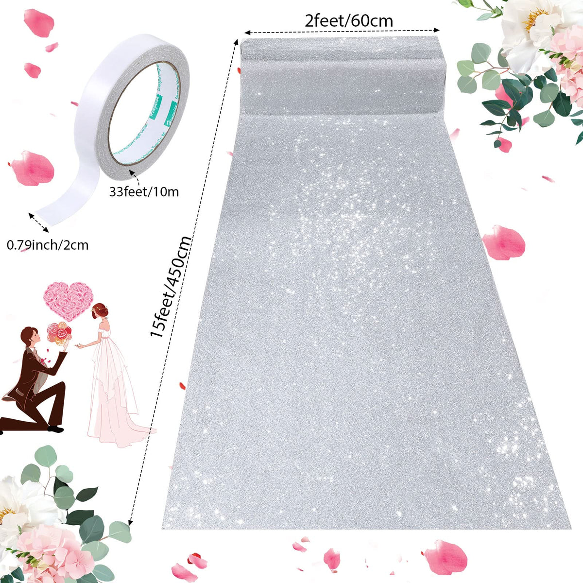 Shihanee wedding ceremony aisle setup with a long silver runner