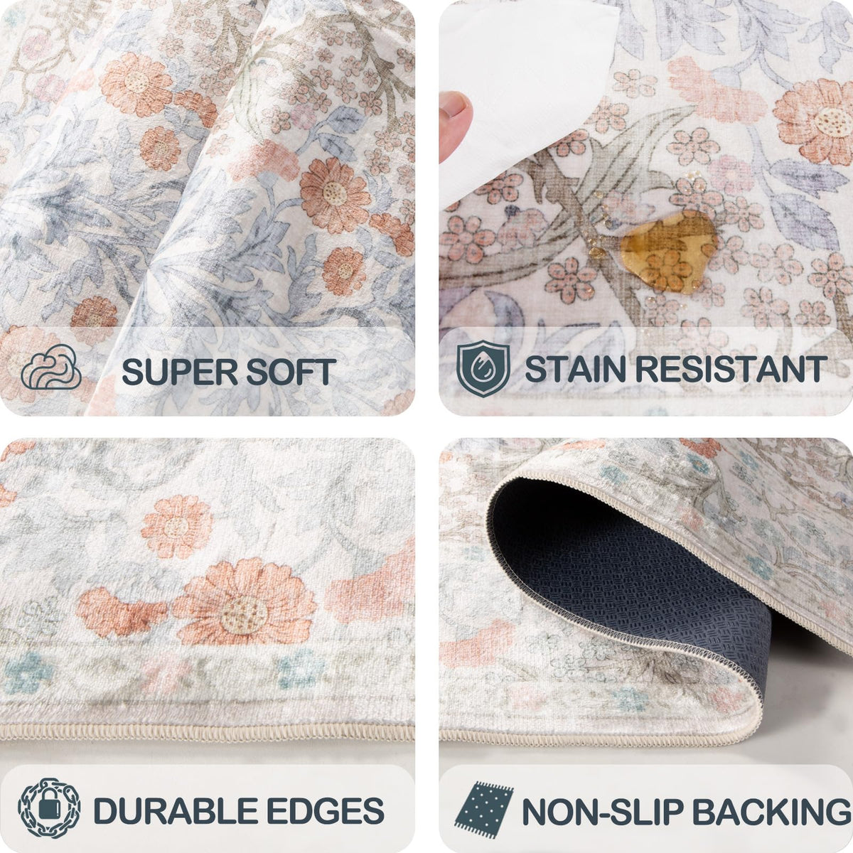 Shinefly Vintage Beige Blue Rug machine-washable for easy weekly cleaning.