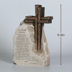 Bronze cross detail on ShineOnAngel prayer stone enhances rustic decor.